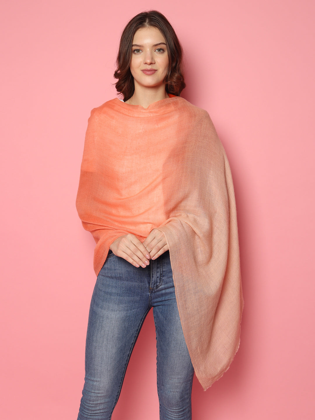 Orange Beige Ombre Pure Pashmina Multi shaded Shawl