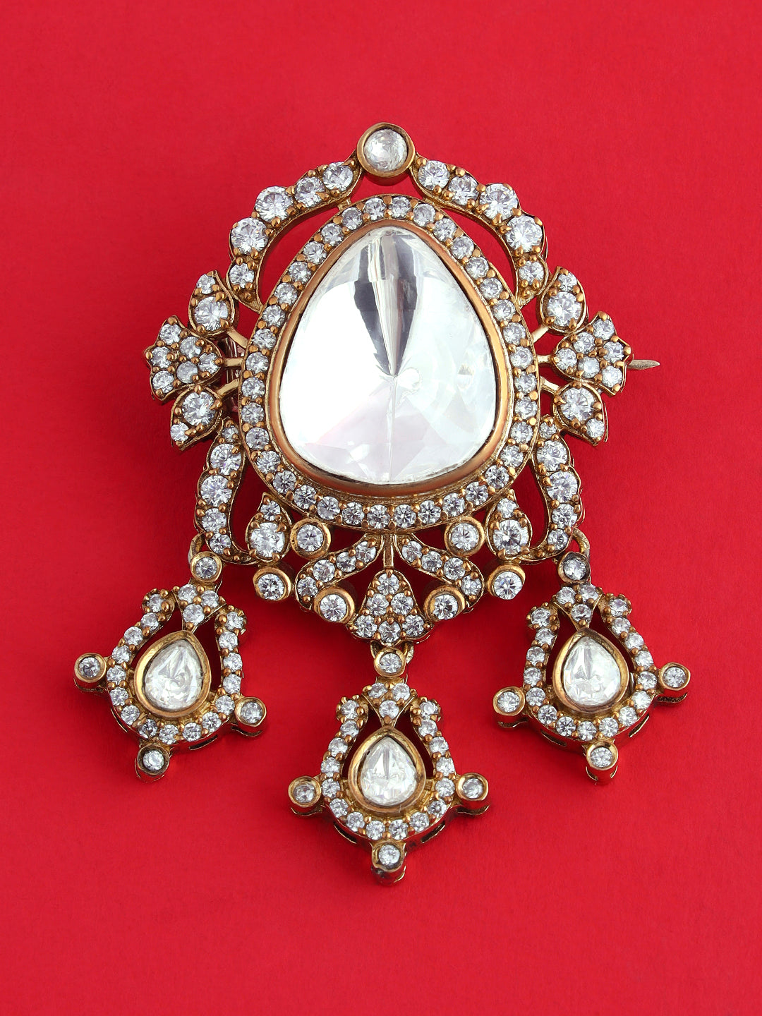 Teardrop Crystal Pendant Brooch Pin for Men's Formal Events