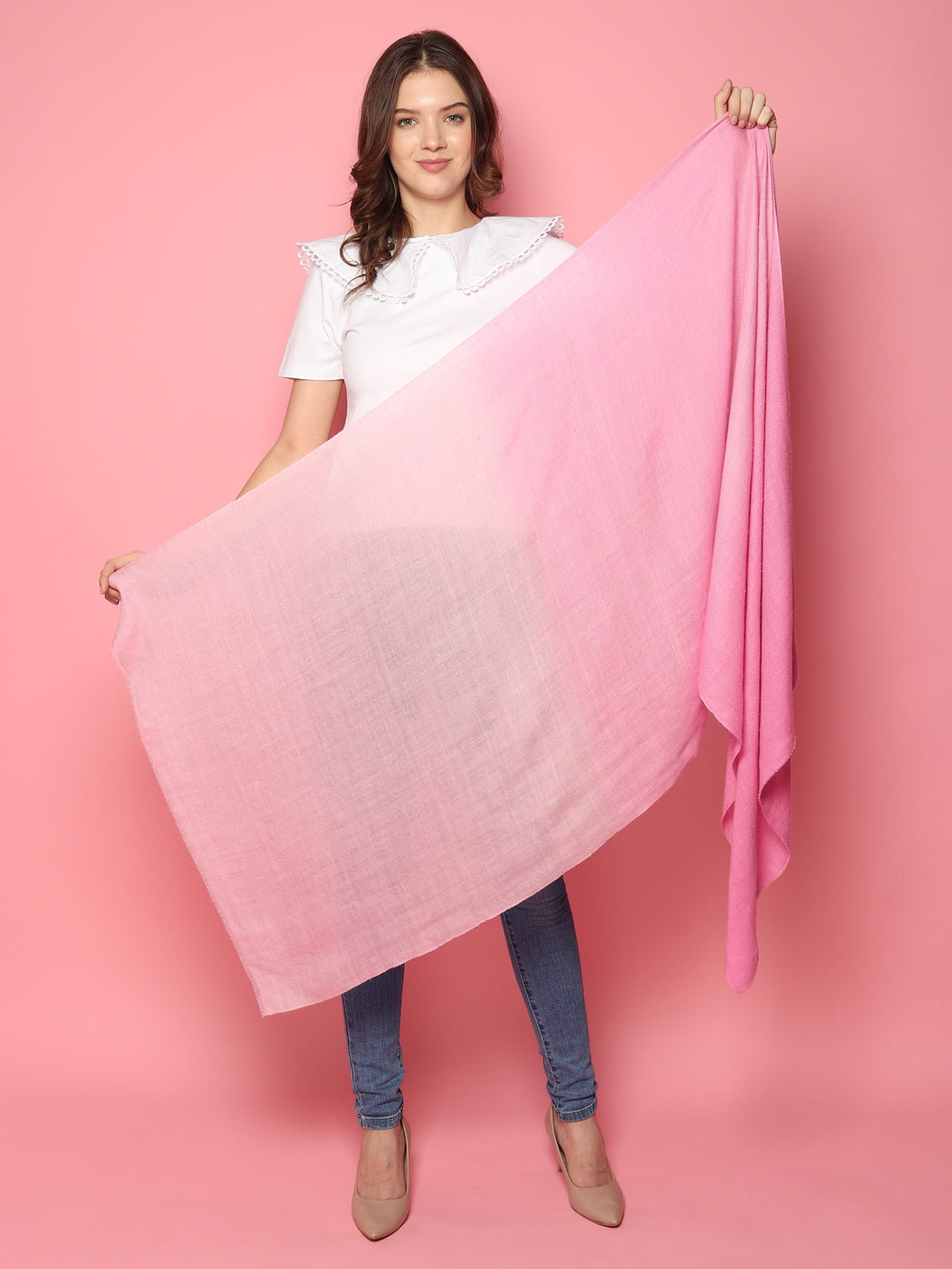 Pink Ombre Pure Pashmina Shawl