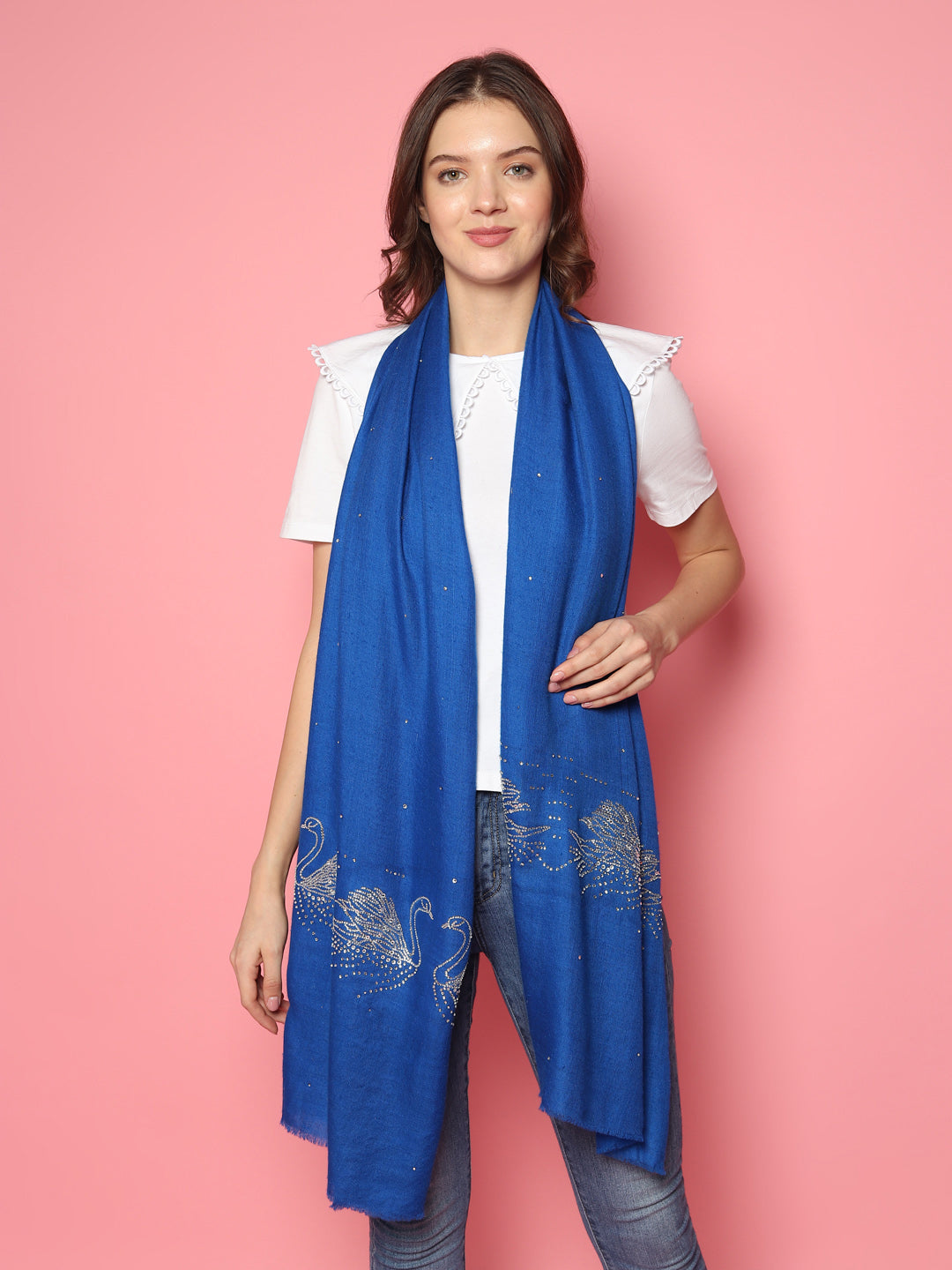 Blue Pashmina Shawl with signature Swarovski crystal swans