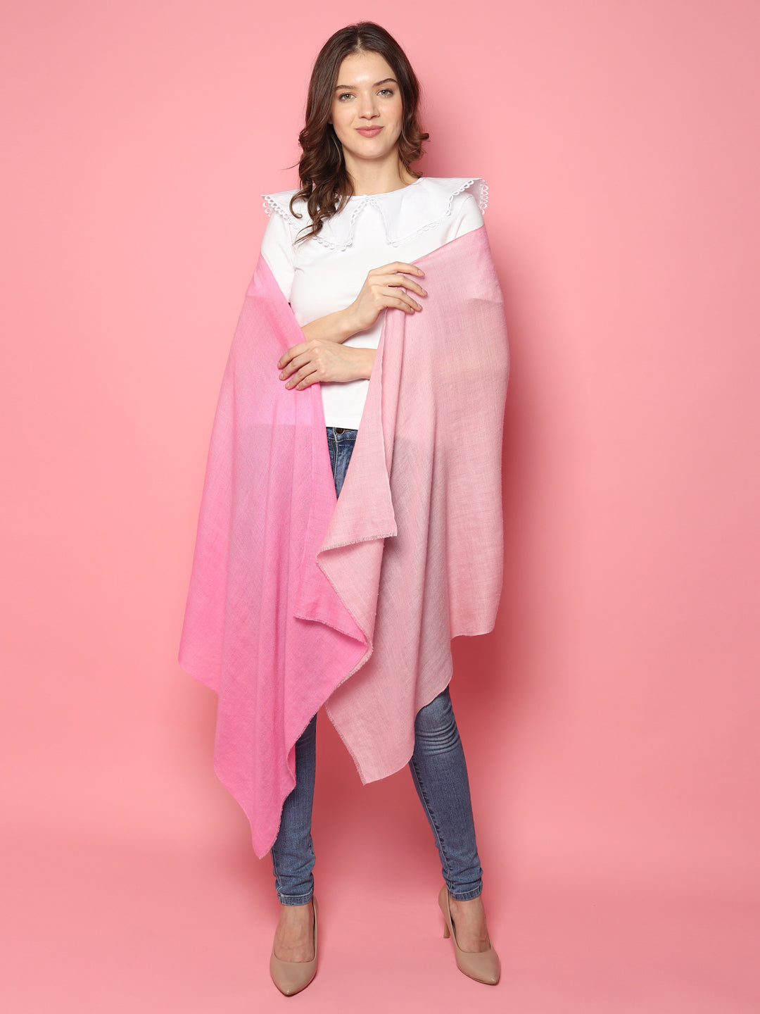 Pink Ombre Pure Pashmina Shawl