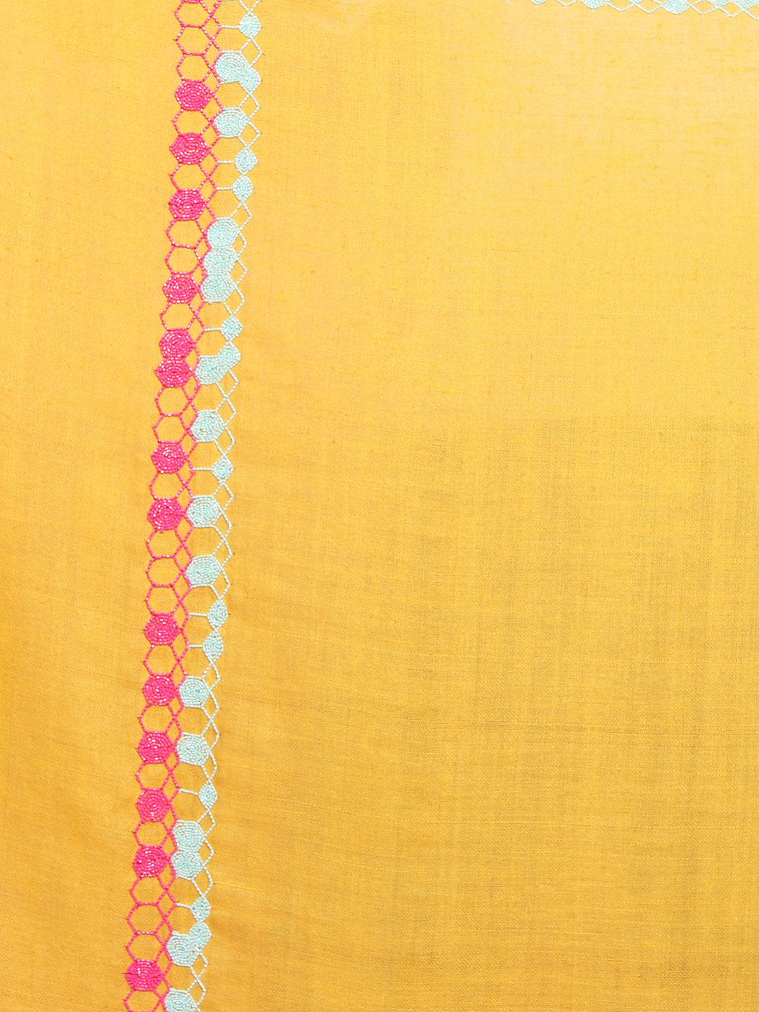 Bright Yellow Pure Pashmina Shawl with hand embroidered geometric border