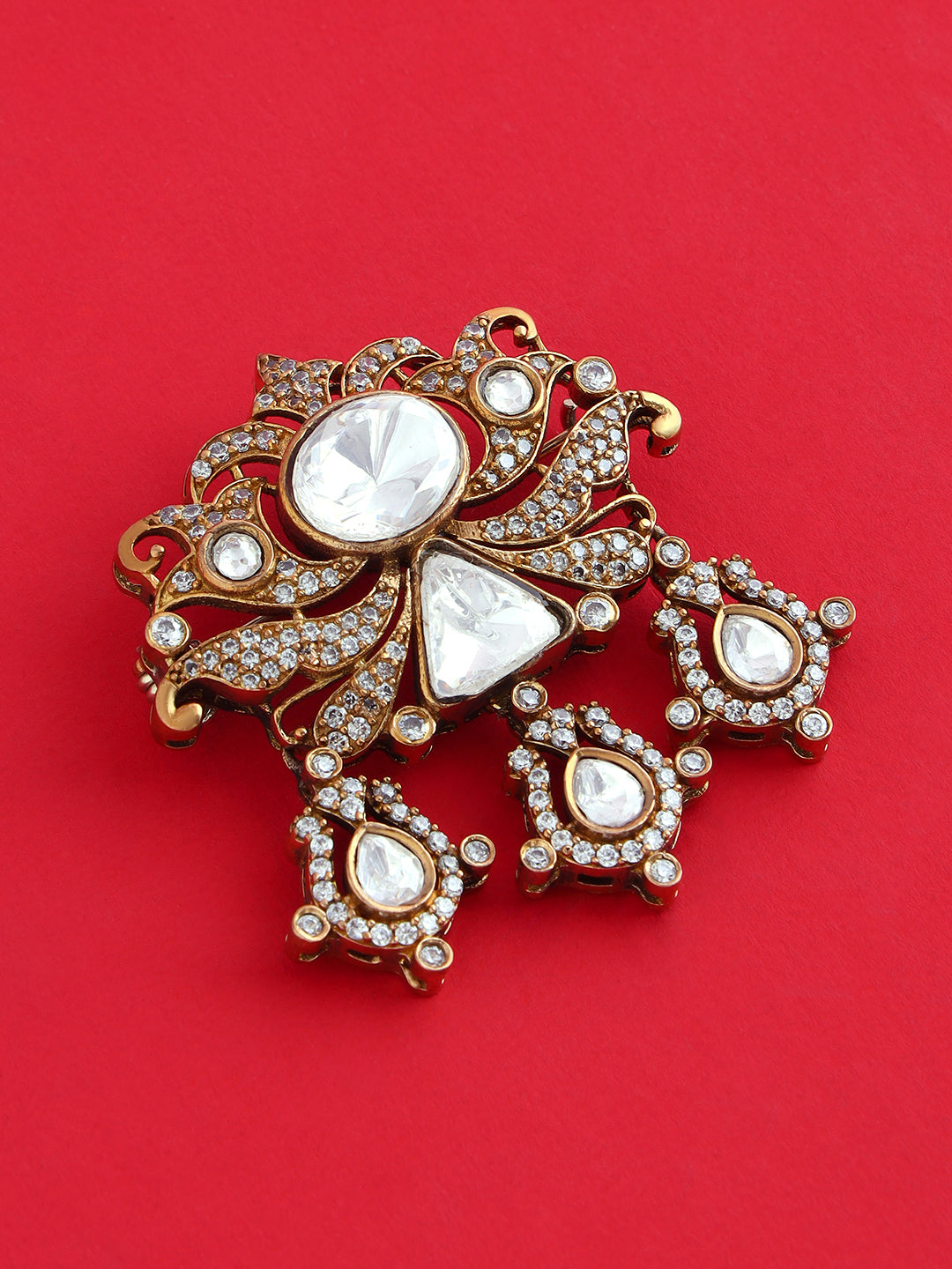 Golden Crystal Collar Pin Brooch for Men's Formal Wedding Suits