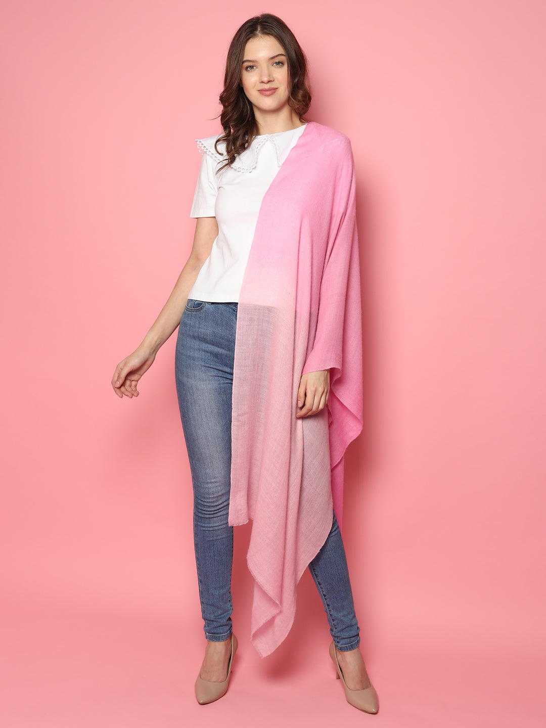 Pink Ombre Pure Pashmina Shawl