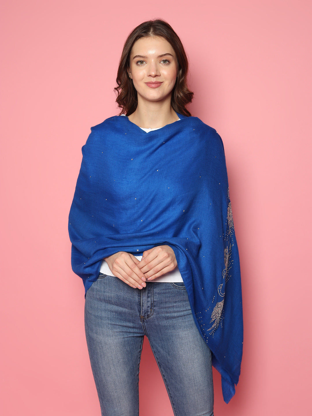 Blue Pashmina Shawl with signature Swarovski crystal swans