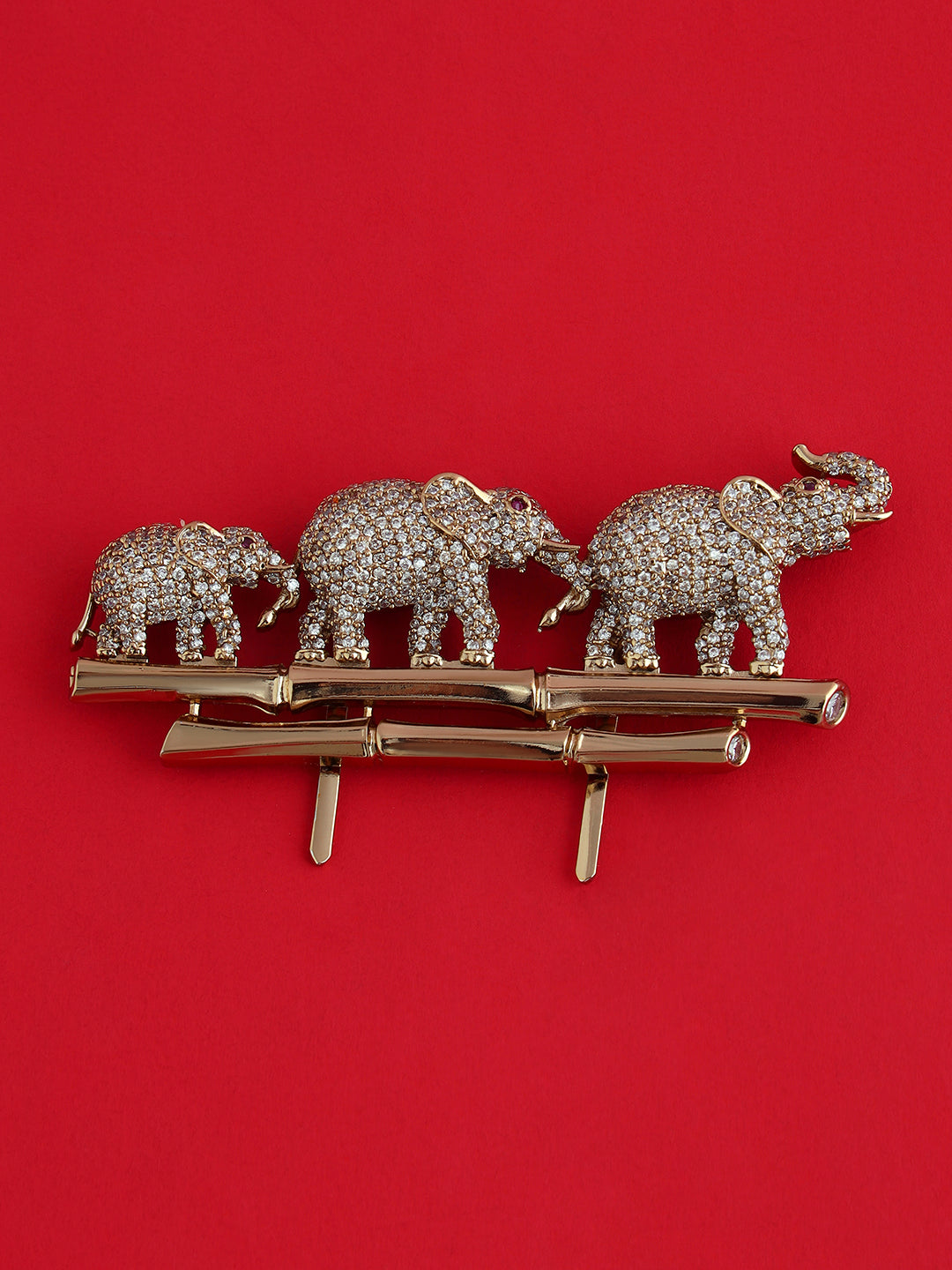 Elephant Trio Crystal Brooch Pin for Men's Wedding Suits