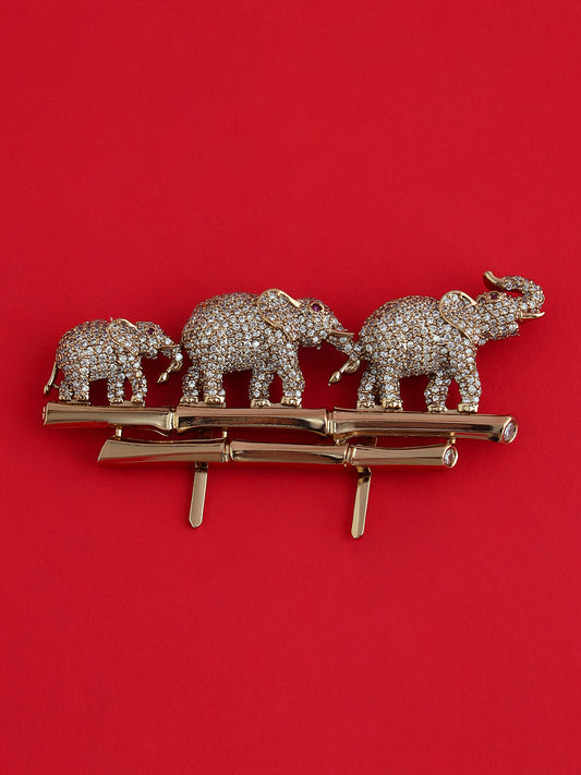 Elephant Trio Crystal Brooch Pin for Men's Wedding Suits