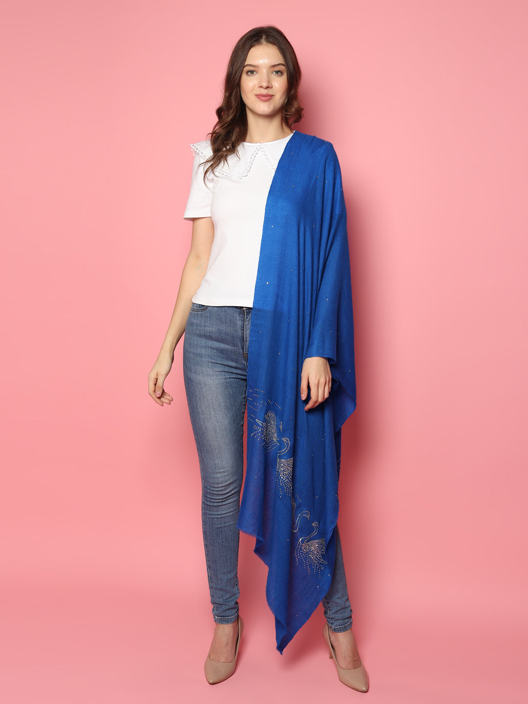Blue Pashmina Shawl with signature Swarovski crystal swans