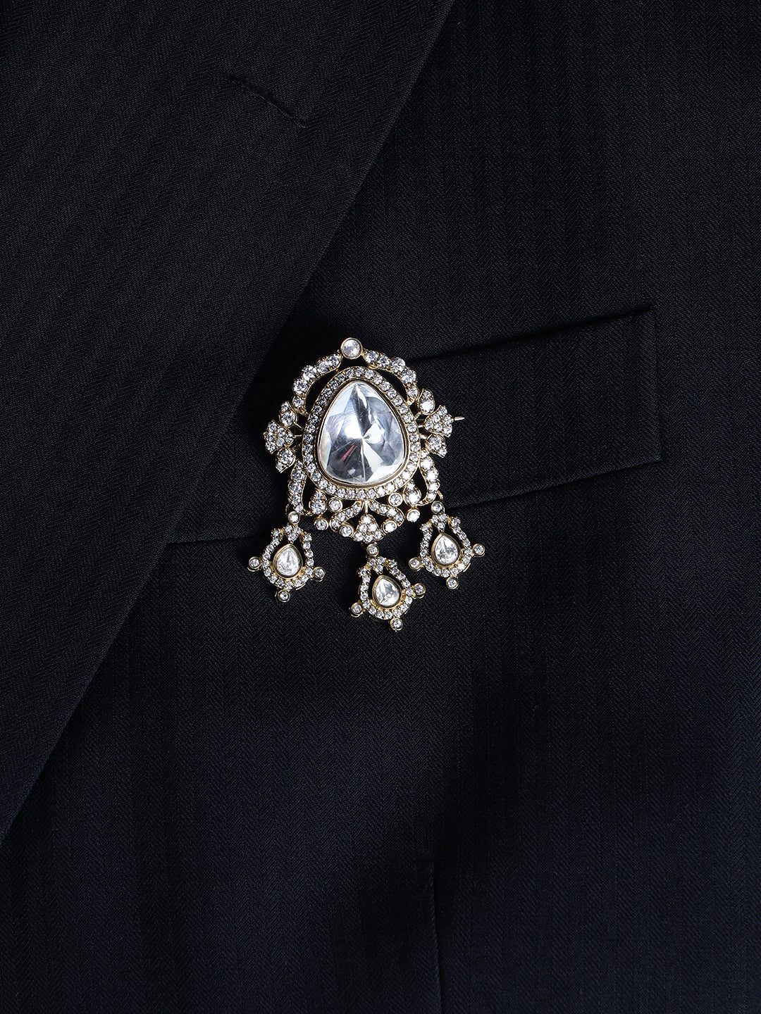 Teardrop Crystal Pendant Brooch Pin for Men's Formal Events