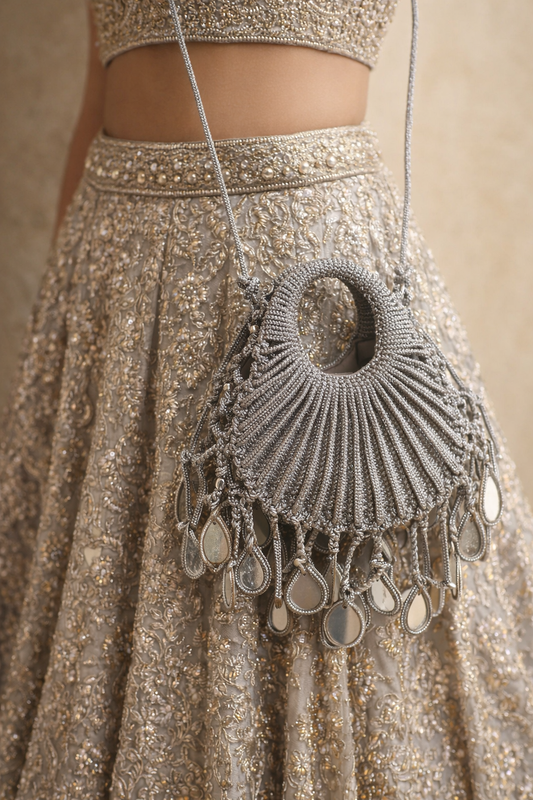 Crystal Heart Shaped Mirror Drop Party Clutch Bag