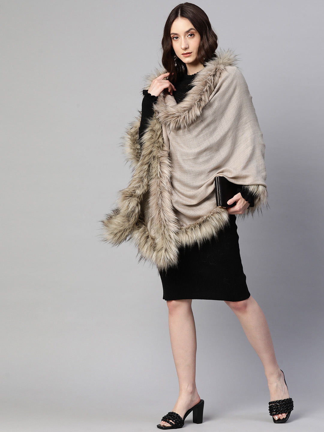 Wool shawl with fur, fur shawl online