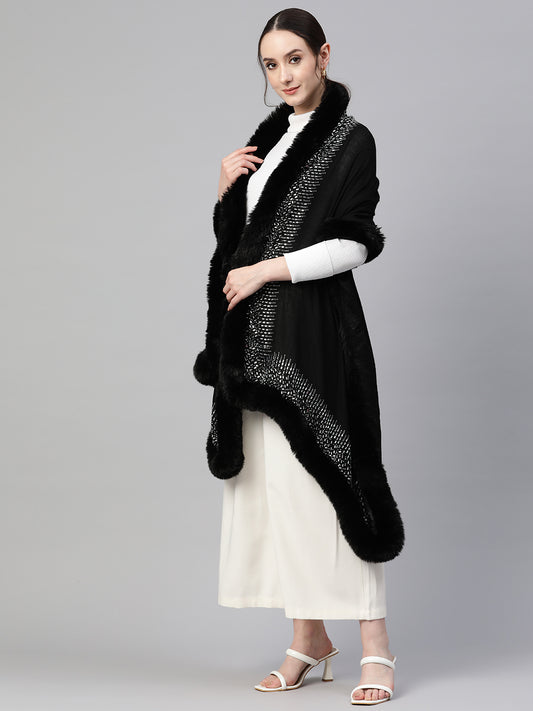 black fur shawl, black shawl by modarta, faux fur shawl