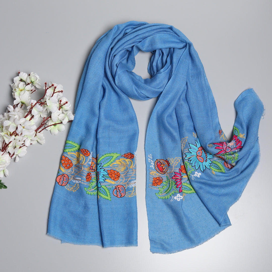 blue shawl, embroidered shawls, buy pashmina shawl online 