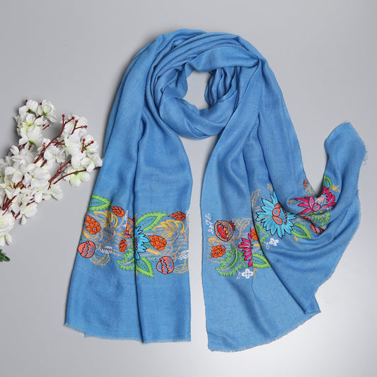 blue shawl, embroidered shawls, buy pashmina shawl online 