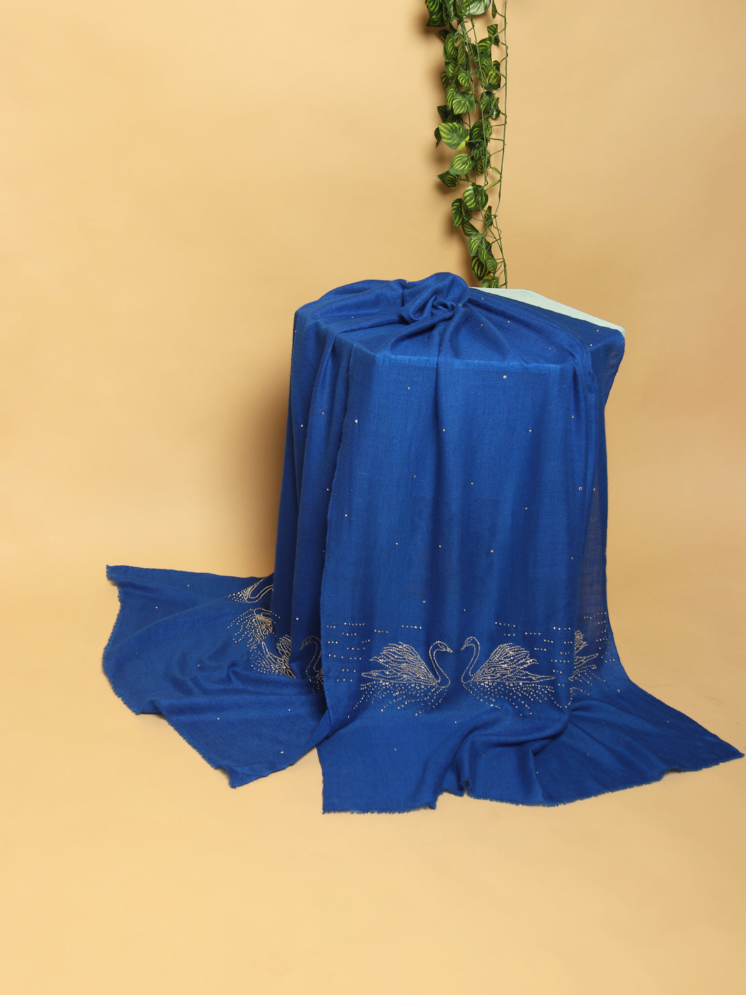 Swarovski Pashmina Shawl, Blue Pashmina Shawl with signature swarovski swans