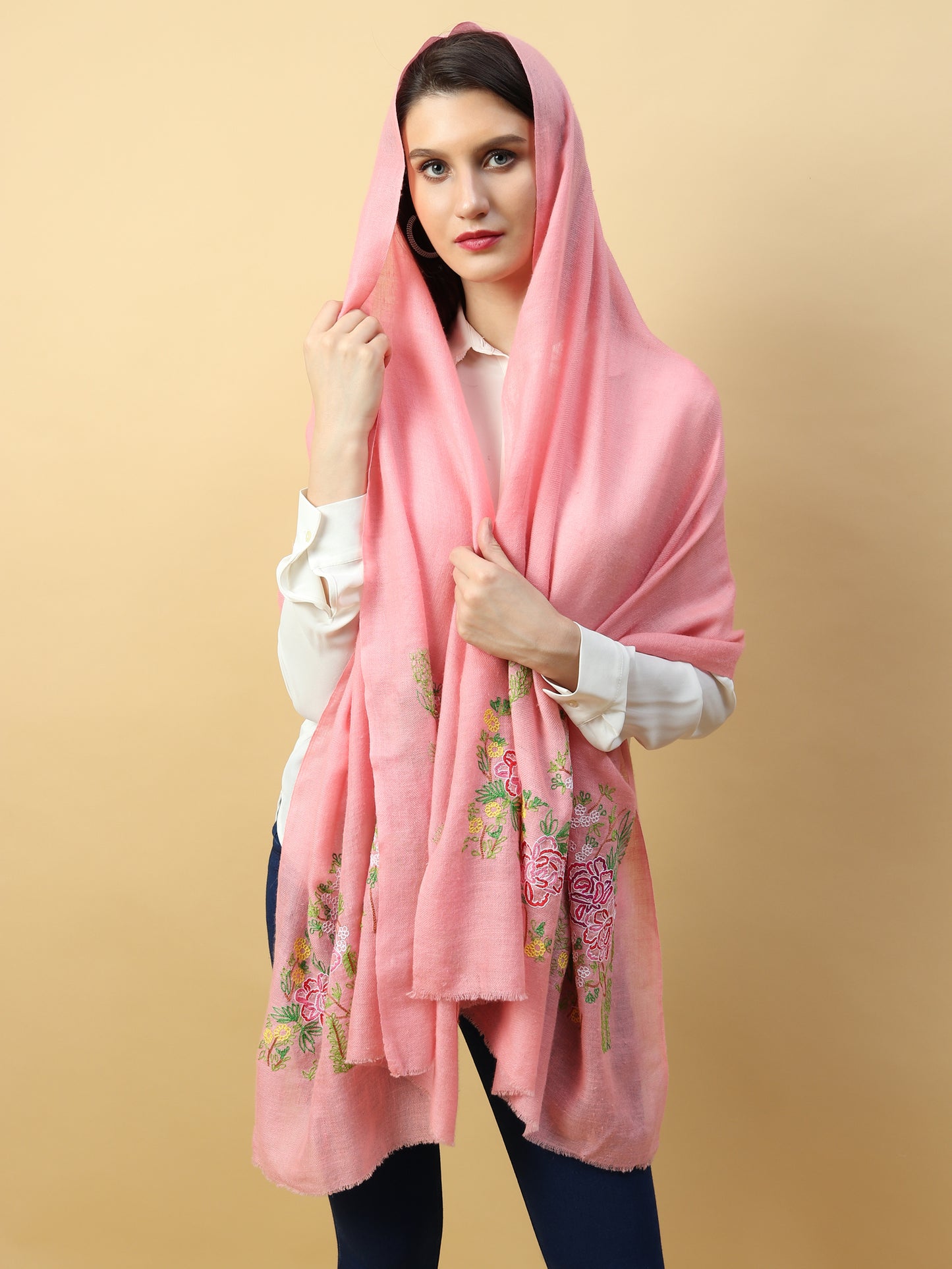 pink shawl, kashmiri pashmina shawl  