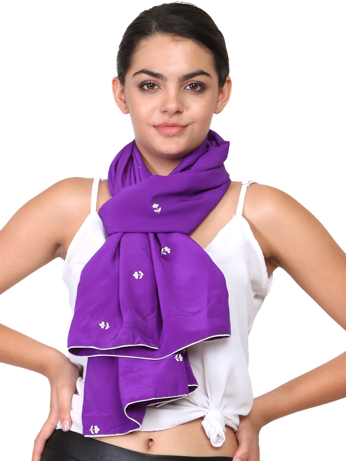 Purple scarf with parsi embroidery motifs 