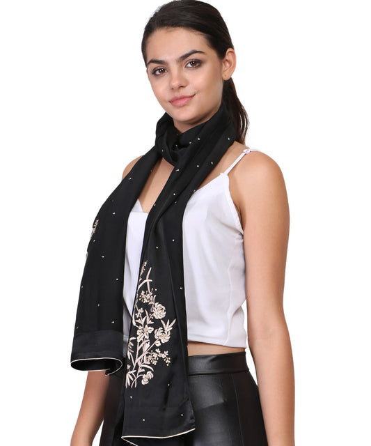 Black scarf with parsi hand embroidery work 