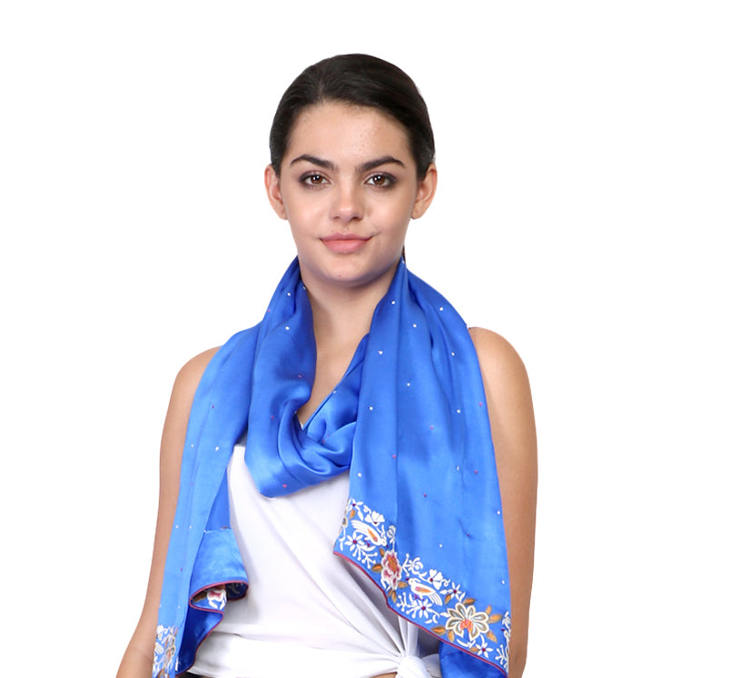 Blue Scarf with Parsi Gara Work 