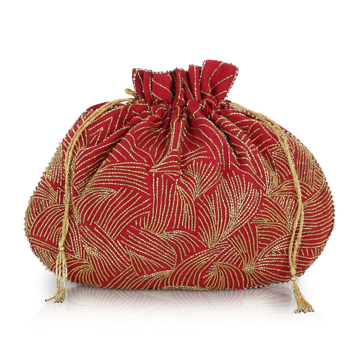 Lotus Style Potli Bag Heavy Zari And Stone Work Women's Bridal Potli Bag  Gift | eBay