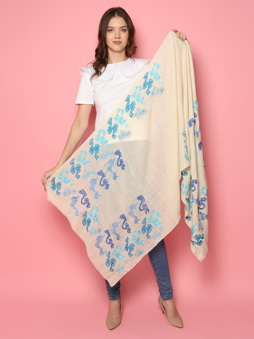 embroidered shawls, pure pashmina stoles, embroidered stoles, pashmina shop online, pashmina brands 